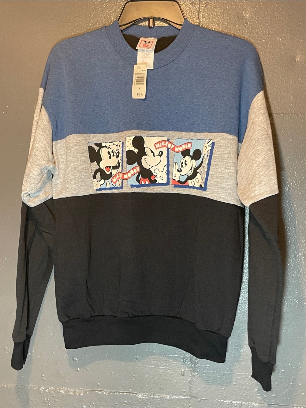 Vintage Disney Mickey Mouse Colorblock Crewneck Sweater - Blue/Gray/Black